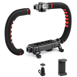 Zeadio Camera Smartphone Stabilizer, Handle Grip Handheld Video Rig, Compatibility with All Camera, Camcorder, Action Camera, DSLR and for All iPhone and Android Smartphones