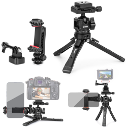 Zeadio Heavy Duty Metal Tripod Kit with Arca Ball Head - Universal Phone Vlogging Kit, Cell Phone Stand & Travel Tripod for iPhone/Android, Camera, Gimbal, Action Cam etc