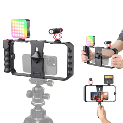 Zeadio Universal Smartphone Vlogging Kit with RGB Light & Microphone - Cell Phone Stabilizer Cage for iPhone/Android, Content Creator