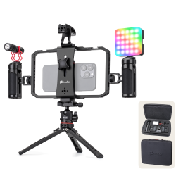 Zeadio All-in-One Phone Video Vlogging Kit, Versatile Rig Cage with RGB Light, Mic, Arca Ball Head Tripod - Perfect for Recording/YouTube/Live Streams/Tabletop Filming/Content Creation/Travel etc