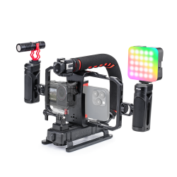Zeadio All-in one Smartphone Camera Stabilizer Kit, Portable Handheld Video Rig with Aluminum Smarphone Cage Rig, RGB Video Light and Microphone for All Camera DSLR Smartphones etc