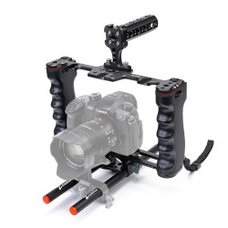 Zeadio Camera Video Rig Cage, Film Movie Making Kit with Top Handle Arca Type Base & two 15mm Rod Guide for All Cameras