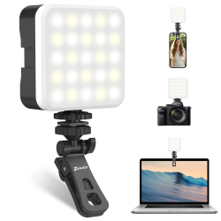 Zeadio Camera Video Lights, Portable Selfie Light with Clip, Rechargeable LED Light with 3 Cold Shoe Mount, Pack of 1