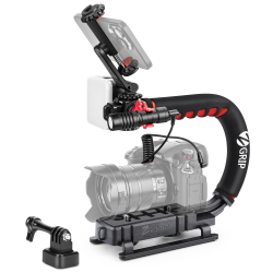 Zeadio Camera Stabilizer, Handheld Stabilizer with LED Video Light and Microphone, Fits for All Cameras Smartphones