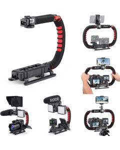 Zeadio Camera Smartphone Stabilizer, Foldable Handle Grip Handheld Video Rig, Compatibility with All Camera, Camcorder, Action Camera, DSLR and All iPhone and Android Smartphones 