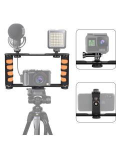 Zeadio Metal Tripod Video Rig, Handle Grip Stabilizer, Vlogging Filmmaking Recording Case, Fits for All iPhone and Android Smartphones Action Camera 